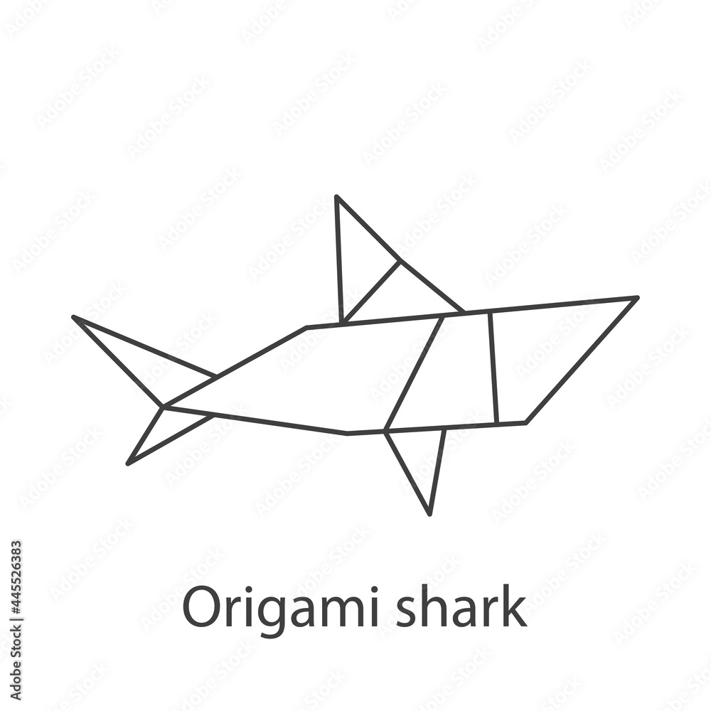 Obraz premium Logo tiburón de papel estilo origami con lineas de color gris