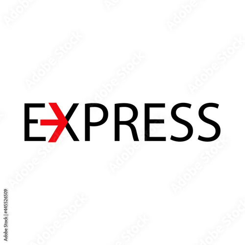 Logo con palabra Express con flecha con forma de letra X en color rojo y negro