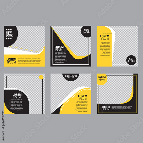 Editable minimum square banner template. yellow and black background with minimalist line shape design. Suitable for social media post and internet ads. Vector illustration with college.