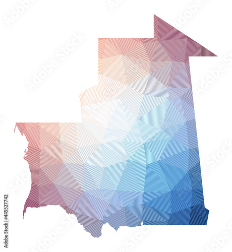 Low poly illustration of Mauritania. Geometric design with stripes. Technology, internet, network concept. Vector illustration.