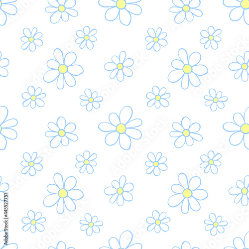 Vector simple primitive floral seamless pattern. Cute endless print with flowers drawn by hand. Sketch  doodle  scribble. Summer spring backgrounds and textures