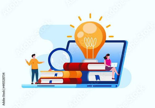 Finding ideas, brainstorming, education concept. Book reference, online library. flat vector illustration banner and landing page 