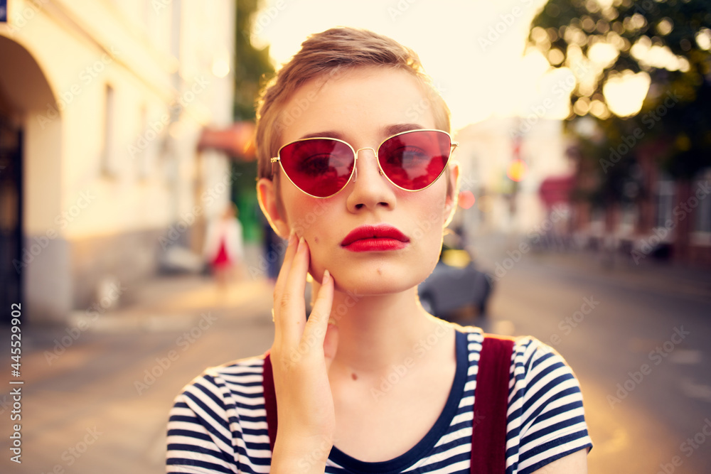 woman in sunglasses with short hair outdoors romance posing woman in sunglasses with short hair outdoors romance posing