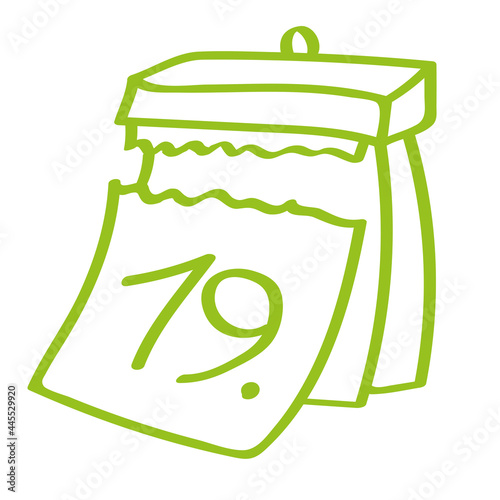 Handgezeichneter Kalender - Tag 19 in hellgrün