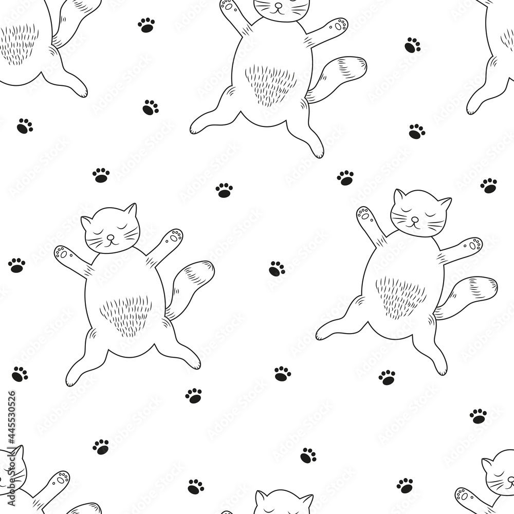 Fototapeta Cat seamless pattern. Cute animal.