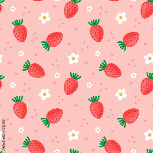 Cute strawberries seamless pattern. Vector illustration.