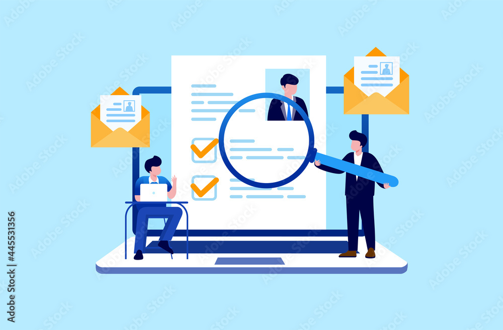 Online recruitment, job hiring concept, candidate employee, online vacancy. Illustration flat vector banner and landing page