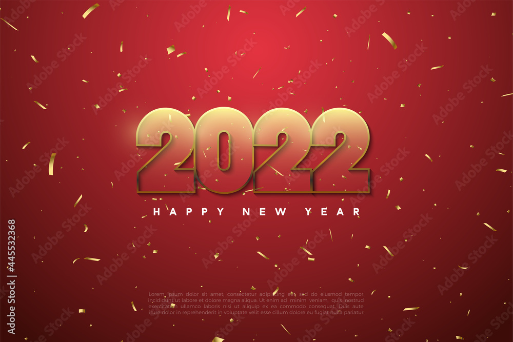 Happy New Year 2022 With Transparent Numbers Red Background