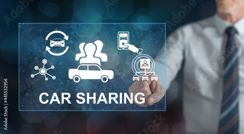 Plakat Man touching a car sharing concept