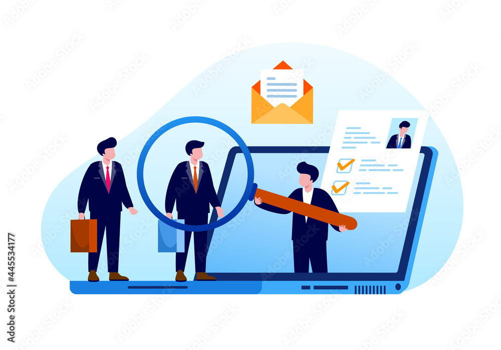 Online recruitment, job hiring concept, candidate employee, online vacancy. Illustration flat vector banner and landing page