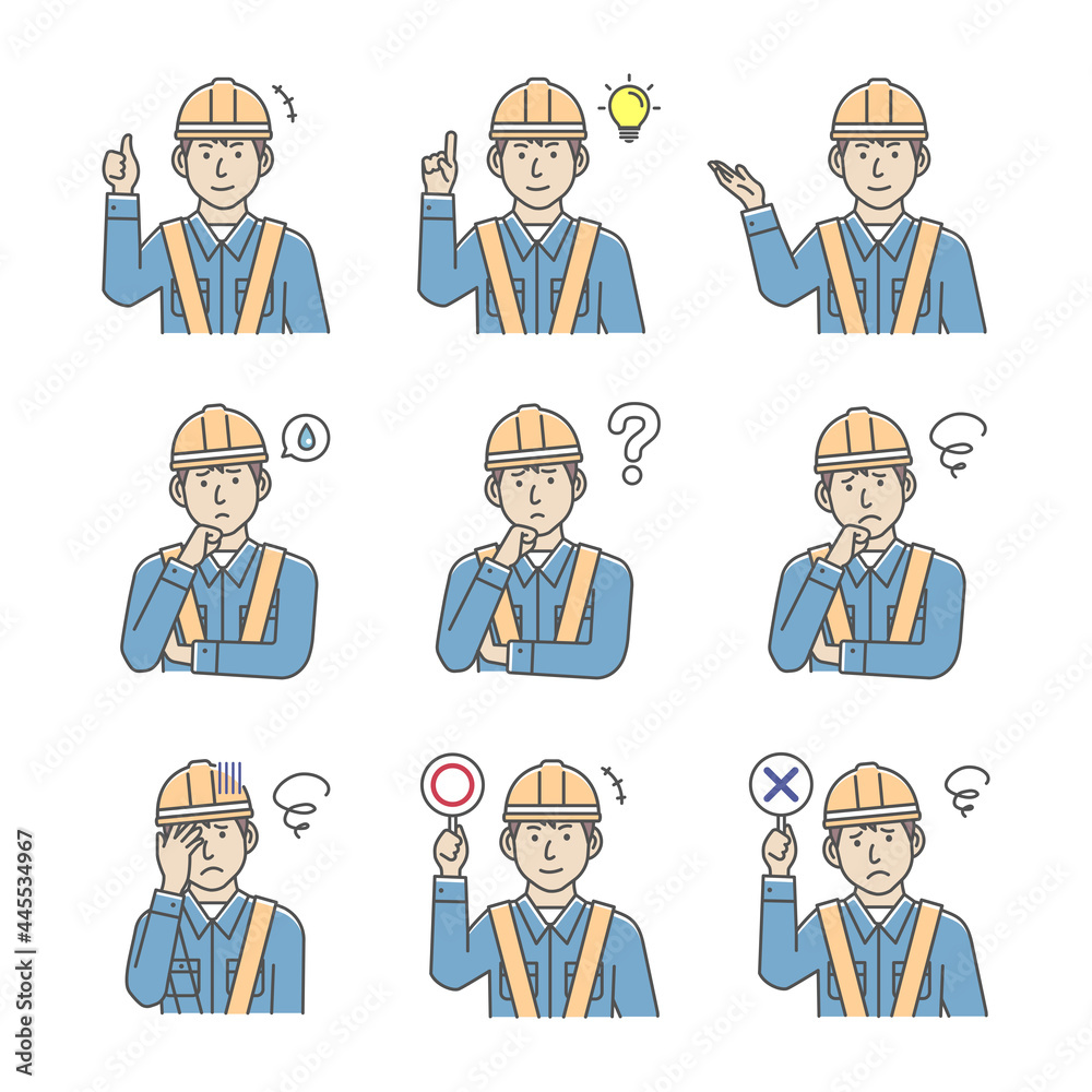 Male blue collar worker gesture variation illustration set Male blue collar worker gesture variation illustration set