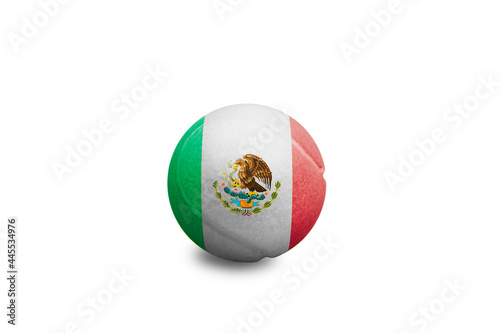 Tennis ball with the coloured national flag of Mexico on the white background