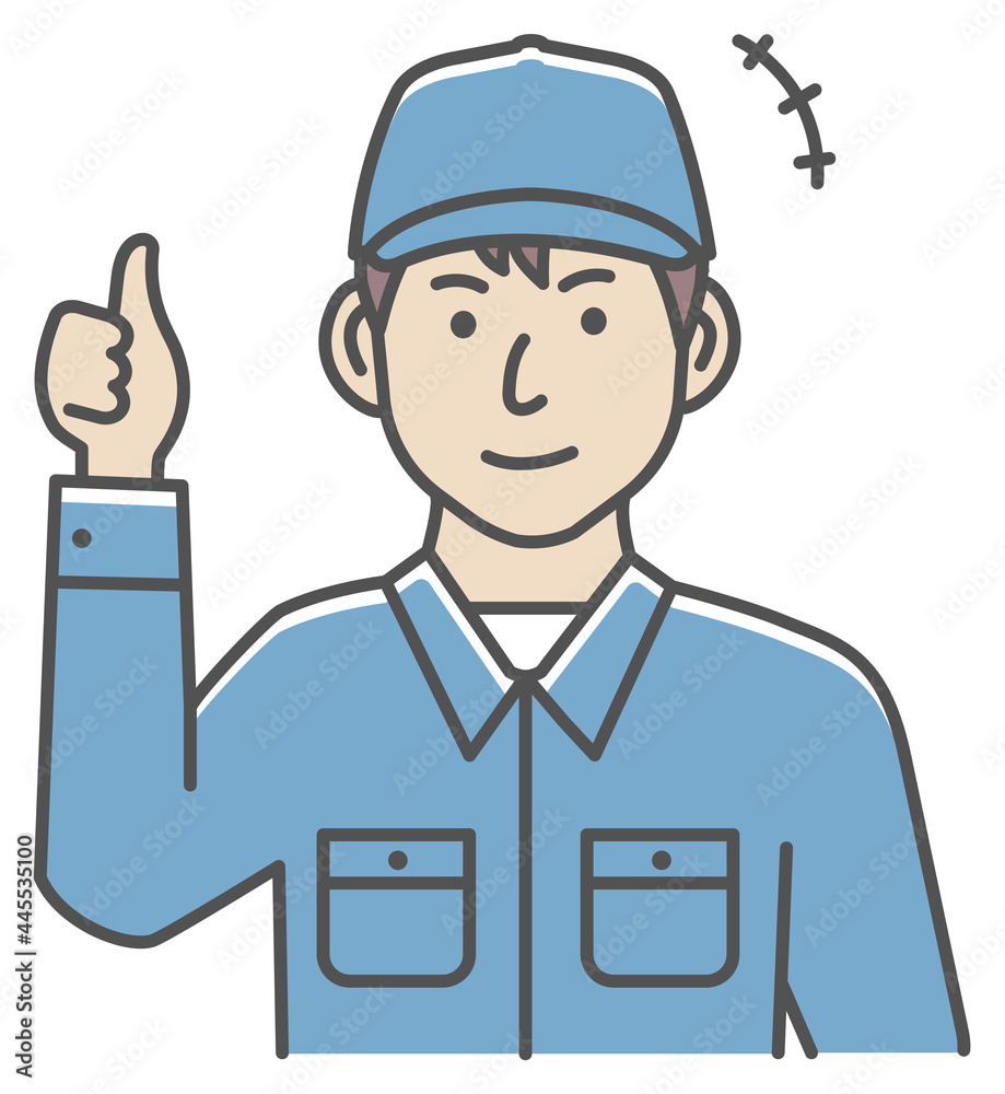 Male blue collar worker gesture illustration | thumb up, OK Male blue collar worker gesture illustration | thumb up, OK