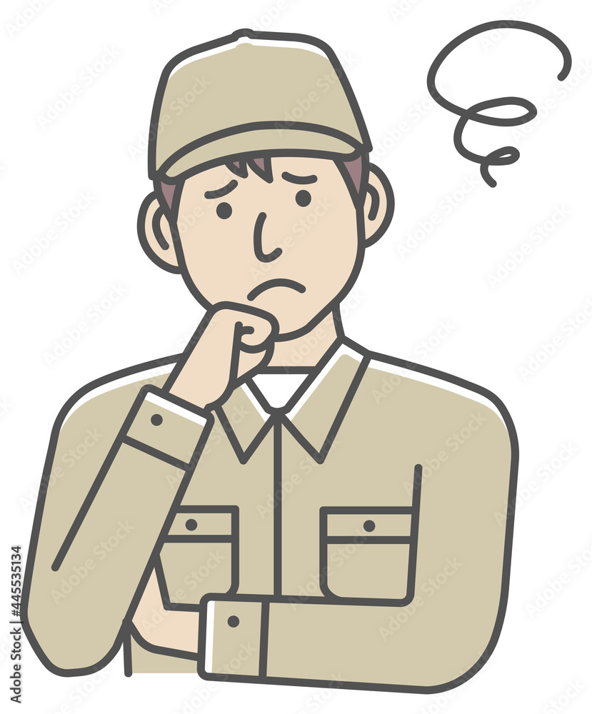 Male blue collar worker gesture illustration | thinking, worried, trouble Male blue collar worker gesture illustration | thinking, worried, trouble