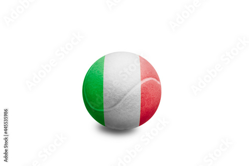 Tennis ball with the coloured national flag of Italy on the white background