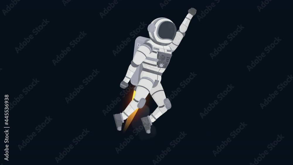 Astronaut space mission. Animation of spaceman flight on a rocket, alpha channel. Cartoon Astronaut space mission. Animation of spaceman flight on a rocket, alpha channel. Cartoon