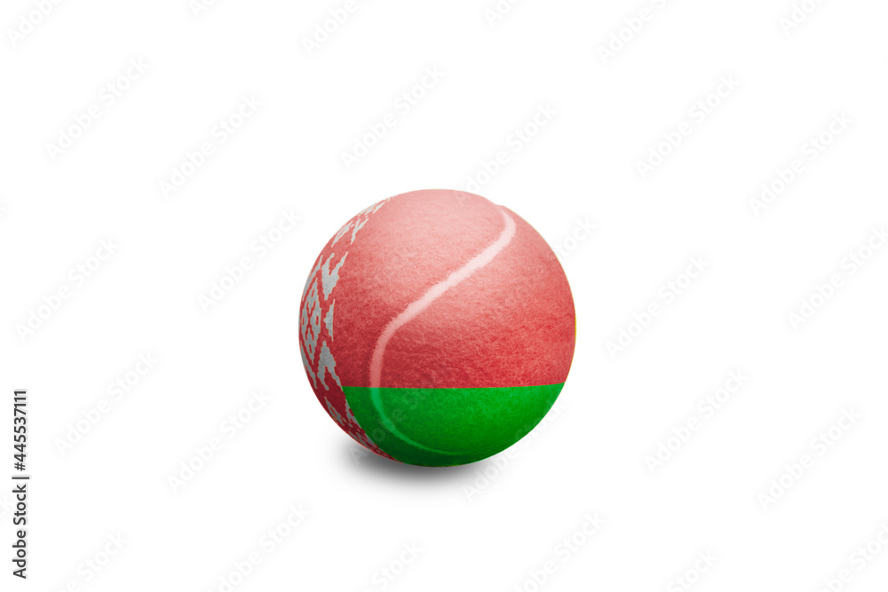 Tennis ball with the coloured national flag of Belarus on the white background