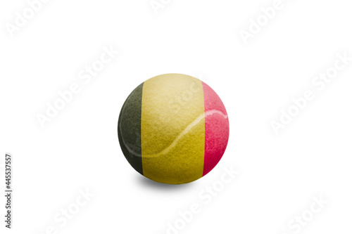 Tennis ball with the coloured national flag of Belgium on the white background