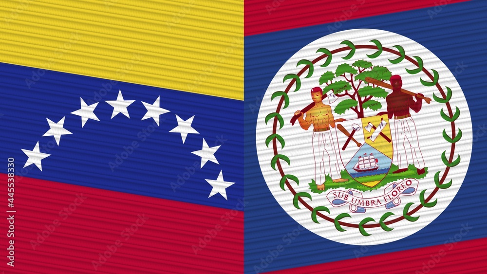 Belize and Venezuela Two Half Flags Together Fabric Texture Illustration