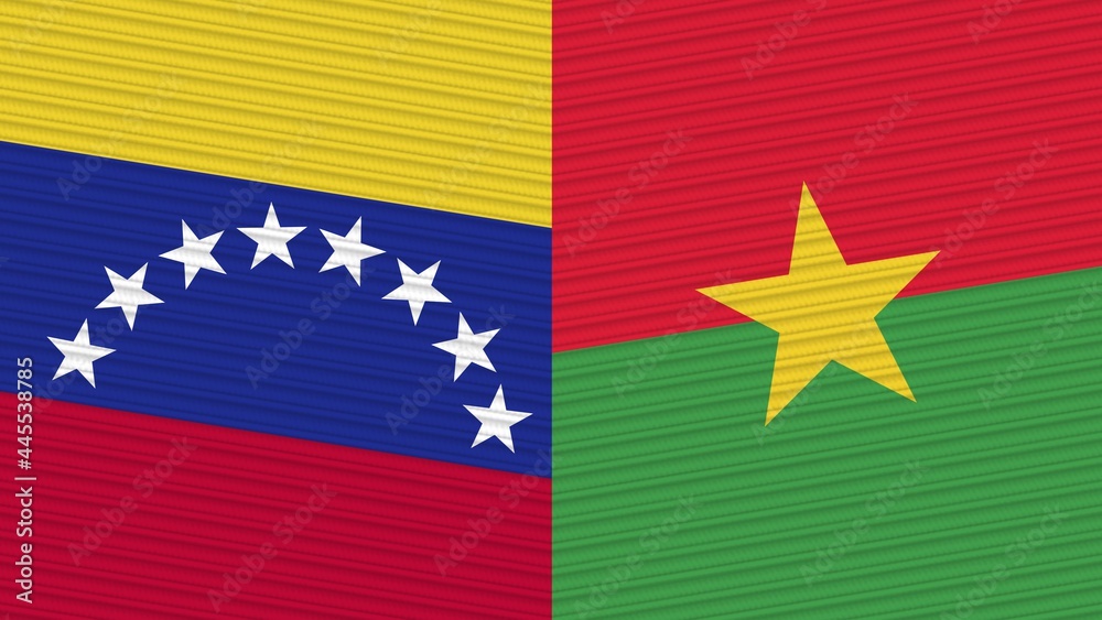Burkina Faso and Venezuela Two Half Flags Together Fabric Texture Illustration