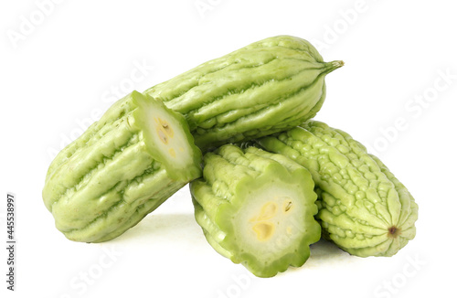 bitter gourd halves isolated on background