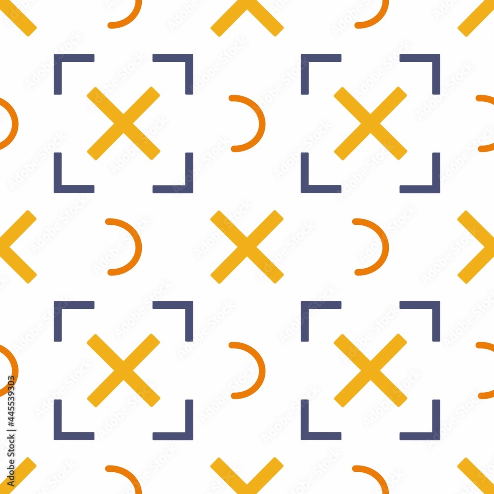 Raster geometric pattern. Ornament from an orange arc, yellow mark, blue angle. Pattern for textiles, scrapbooking, wallpaper. Raster geometric pattern. Ornament from an orange arc, yellow mark, blue angle. Pattern for textiles, scrapbooking, wallpaper.