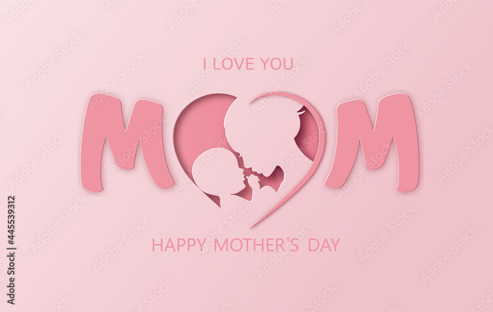 Happy Mothers Day Greeting Card With Mom Baby Paper Cut_4