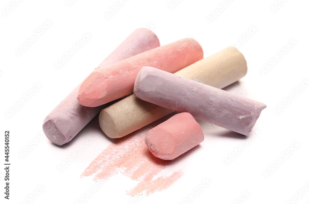 Colorful chalks pile isolated on white background Colorful chalks pile isolated on white background