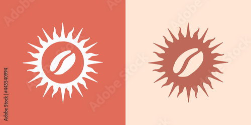 Abstract sun with coffee bean. Boho, retro symbol with slightly rough edges. Design element perfect for organic, craft coffee companies and cafes. Vector illustration for packaging and cups.