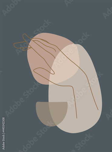 Modern abstract boho style hand gesture. Aesthetic hand-drawn modern gesture art contemporary bohemian poster cover template. Organic boho shape for poster, wall decor, wall art, banner, flier and mor