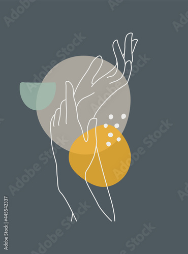 Modern abstract boho style hand gesture. Aesthetic hand-drawn modern gesture art contemporary bohemian poster cover template. Organic boho shape for poster, wall decor, wall art, banner, flier and mor