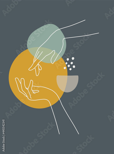 Modern abstract boho style hand gesture. Aesthetic hand-drawn modern gesture art contemporary bohemian poster cover template. Organic boho shape for poster, wall decor, wall art, banner, flier and mor