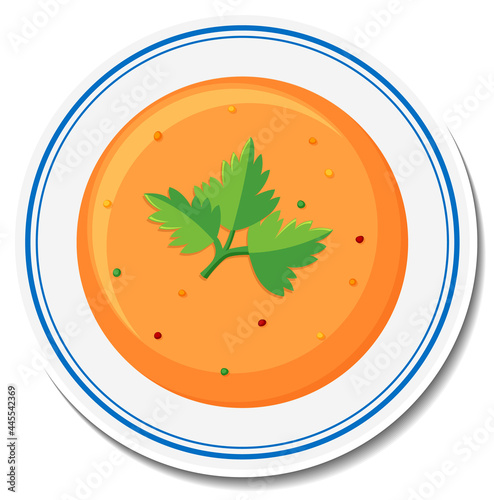 Plate of soup sticker on white background