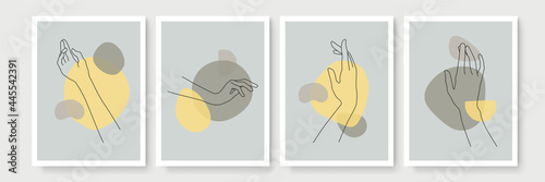 Modern abstract boho style hand gesture. Aesthetic hand-drawn modern gesture art contemporary bohemian poster cover template. Organic boho shape for poster, wall decor, wall art, banner, flier and mor