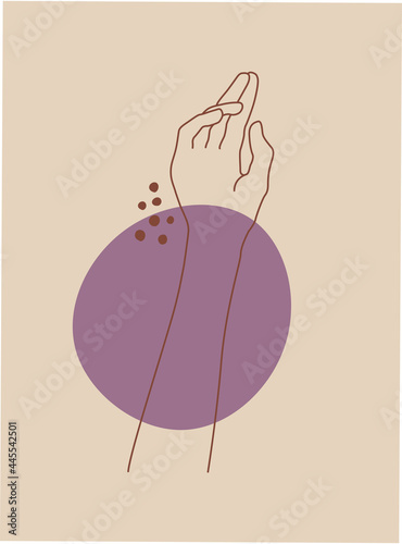 Modern abstract boho style hand gesture. Aesthetic hand-drawn modern gesture art contemporary bohemian poster cover template. Organic boho shape for poster, wall decor, wall art, banner, flier and mor