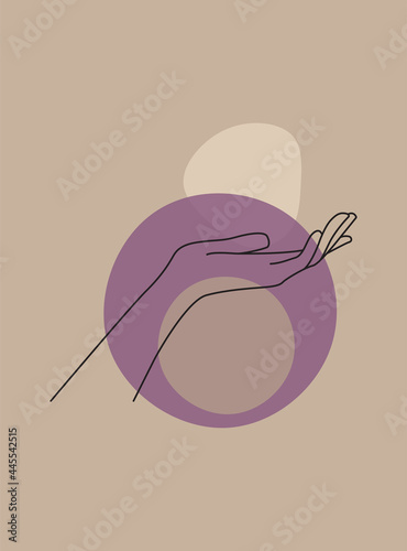 Modern abstract boho style hand gesture. Aesthetic hand-drawn modern gesture art contemporary bohemian poster cover template. Organic boho shape for poster, wall decor, wall art, banner, flier and mor