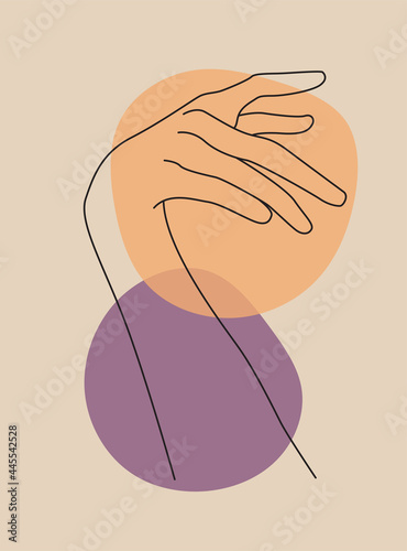 Modern abstract boho style hand gesture. Aesthetic hand-drawn modern gesture art contemporary bohemian poster cover template. Organic boho shape for poster, wall decor, wall art, banner, flier and mor