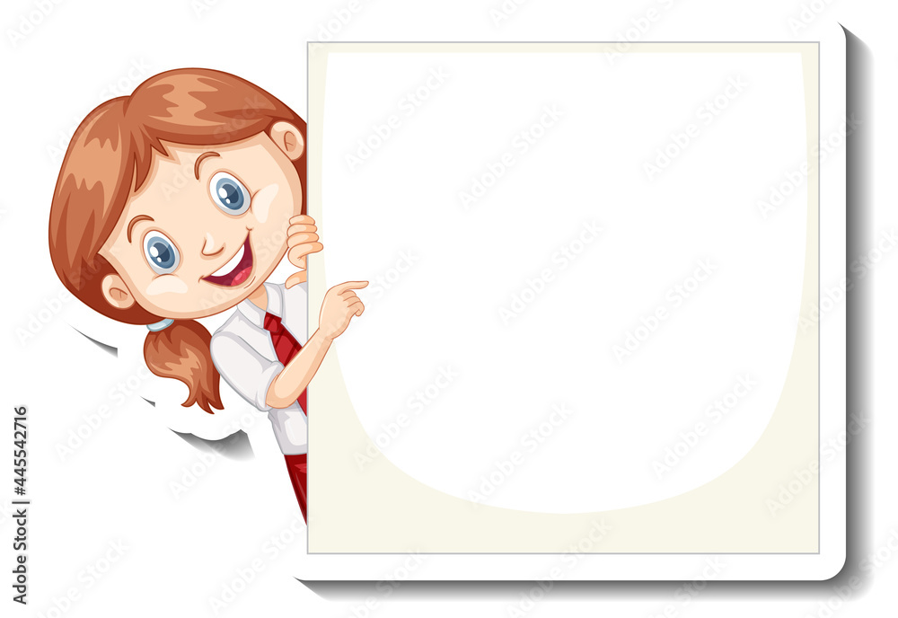 A sticker template with a student girl holding empty board A sticker template with a student girl holding empty board