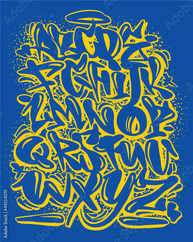 Cartoon graffiti comic doodle font alphabet. Vector illustration.Handwhritten graffiti font.