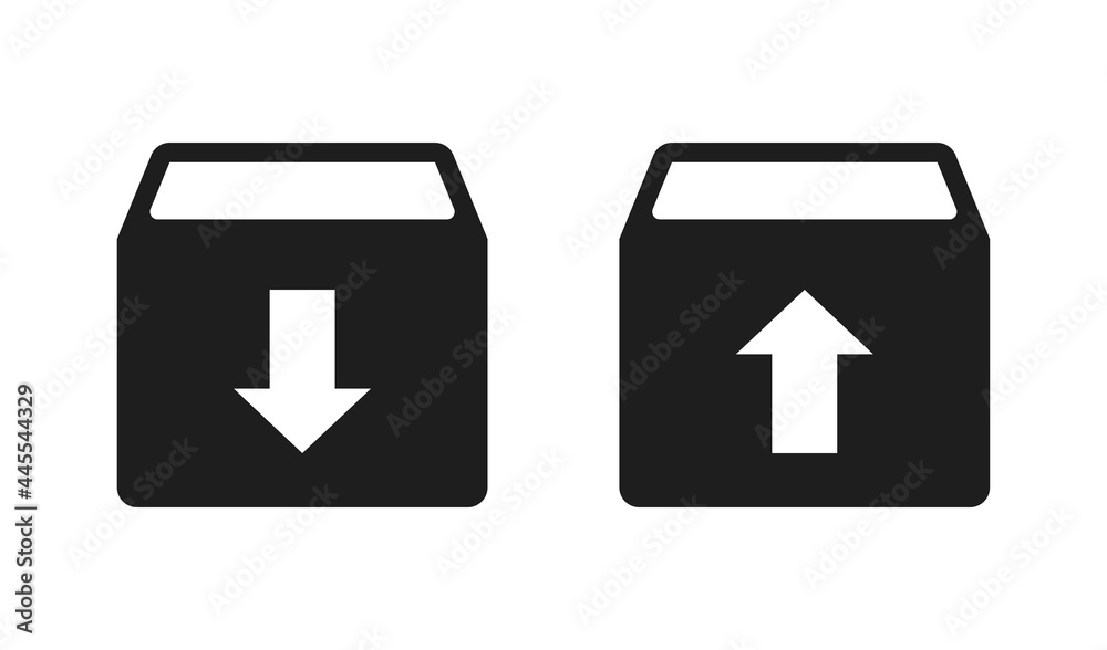 Download box icons set. Download and upload arrow button. Archive vector icons collection isolated on white background. Vector graphic elements. Download box icons set. Download and upload arrow button. Archive vector icons collection isolated on white background. Vector graphic elements.