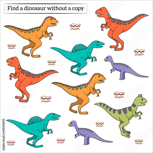 find a drawing without copy  task for kids with dinosaurs  vector.