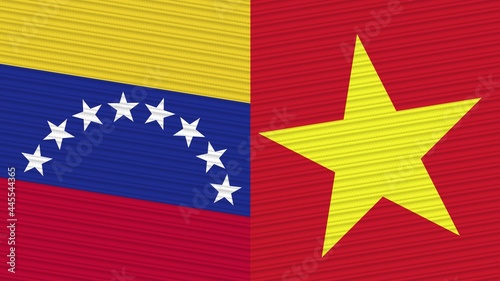 Vietnam and Venezuela Two Half Flags Together Fabric Texture Illustration