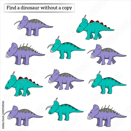 game for kids find a dinosaur without a pair, vector illustration