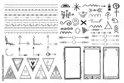 Vector doodle hand drawn ornamental boho style set