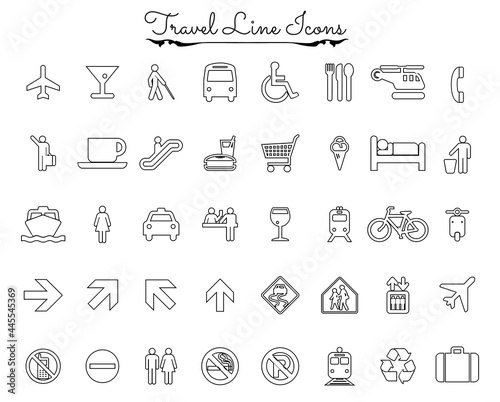 Black and white travel line icon set. Holidays signs for graphic design as elements