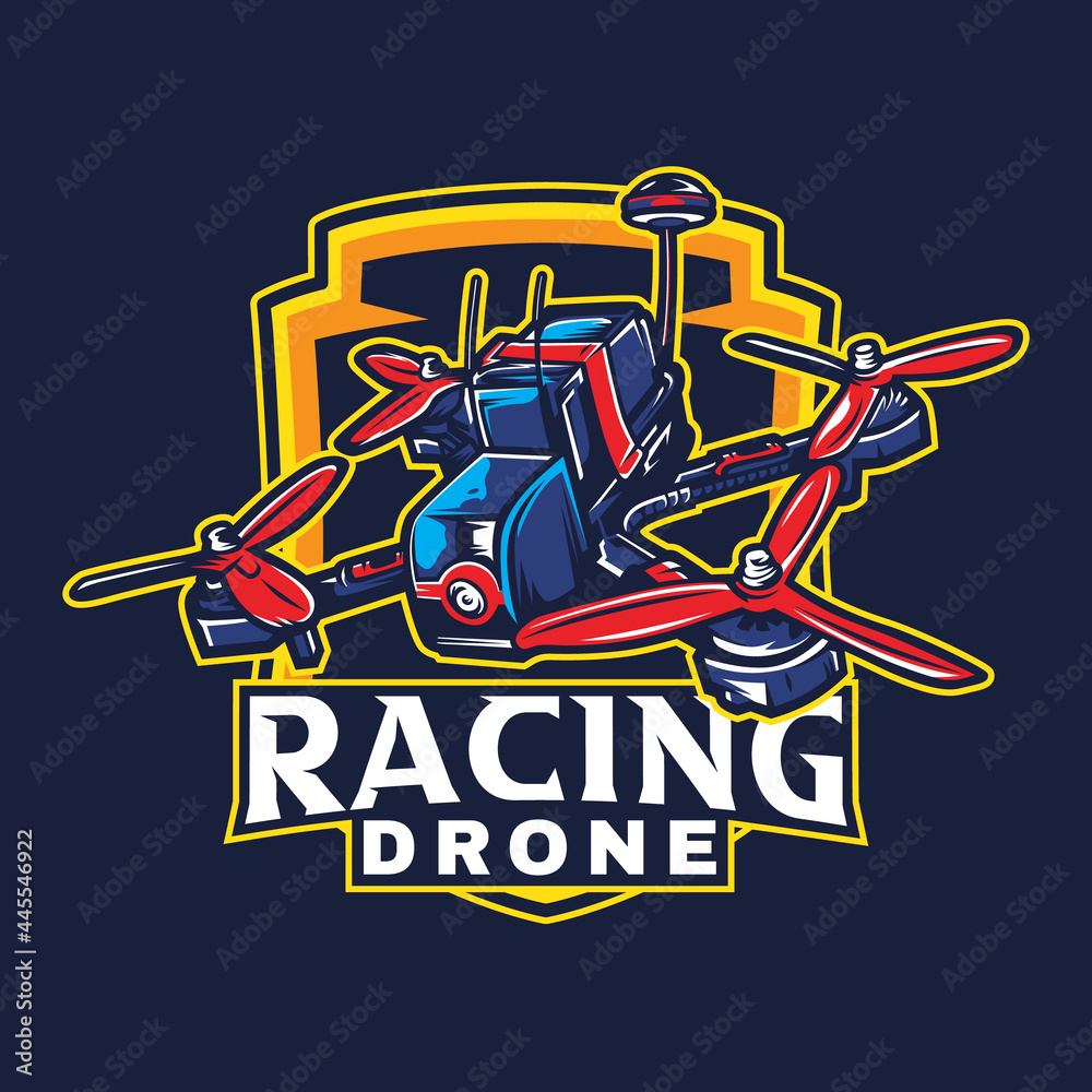 Detailed racing drone mascot concept logo