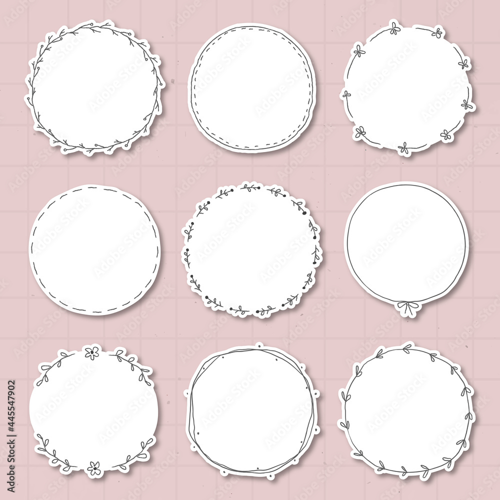 Leafy doodle journal sticker design element set vector