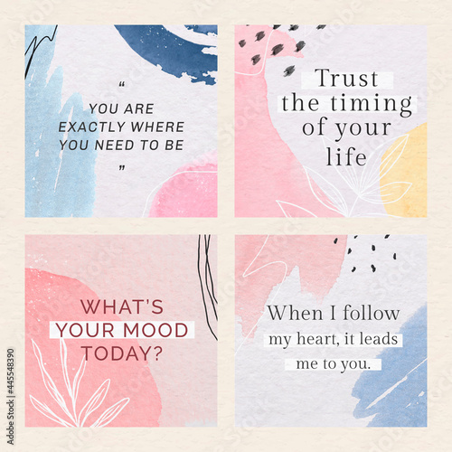 Pastel watercolor Memphis social template vector set