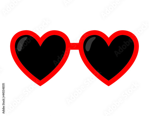 Red heart shape retro valentine's sunglasses isolated icon on white background. Vector illustration.