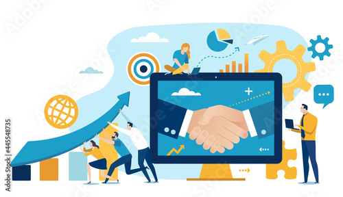 Growth, deal, teamwork concept - business vector illustration